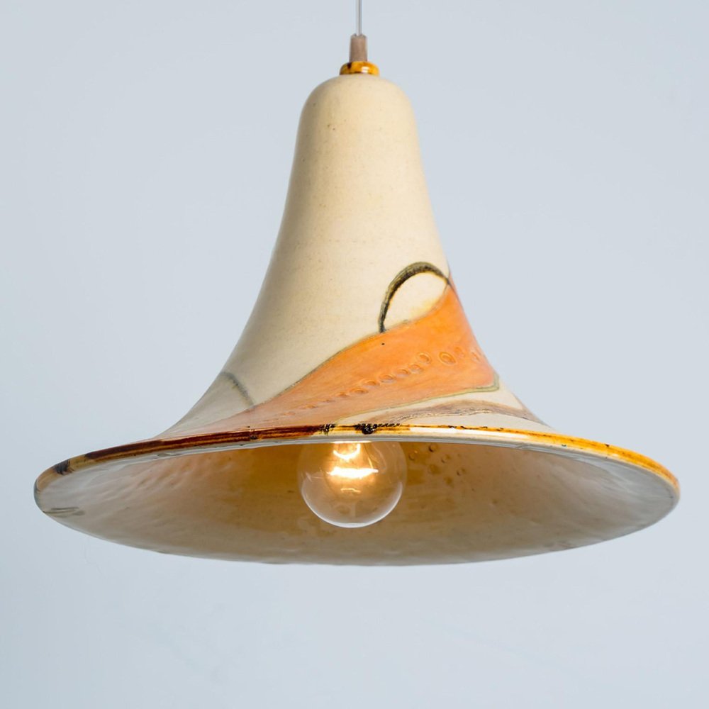 Cone Beige Orange Ceramic Pendant Light, 1970