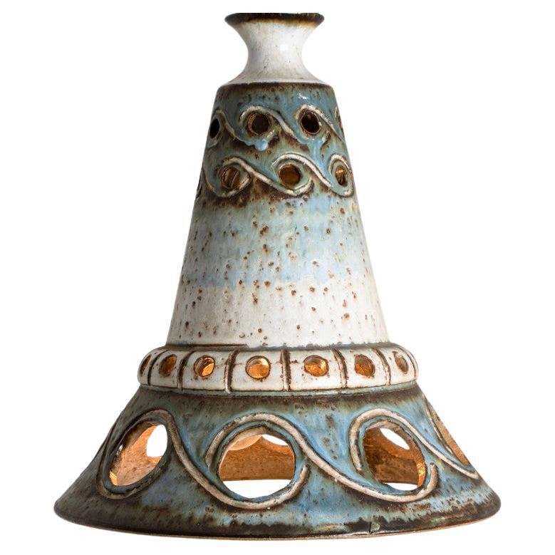 Cone Blue Ceramic Pendant Light, Denmark, 1970s