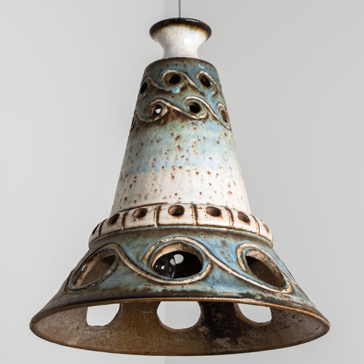 Cone Blue Ceramic Pendant Light, Denmark, 1970s