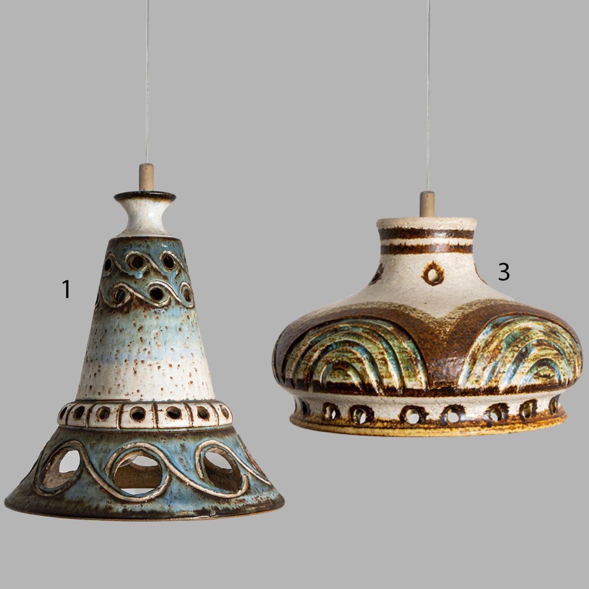 Cone Blue Ceramic Pendant Light, Denmark, 1970s