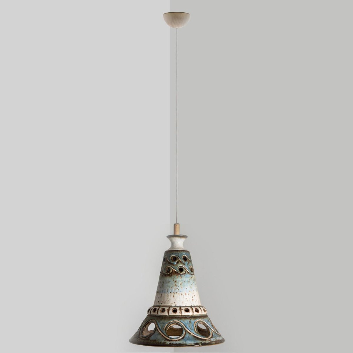 Cone Blue Ceramic Pendant Light, Denmark, 1970s