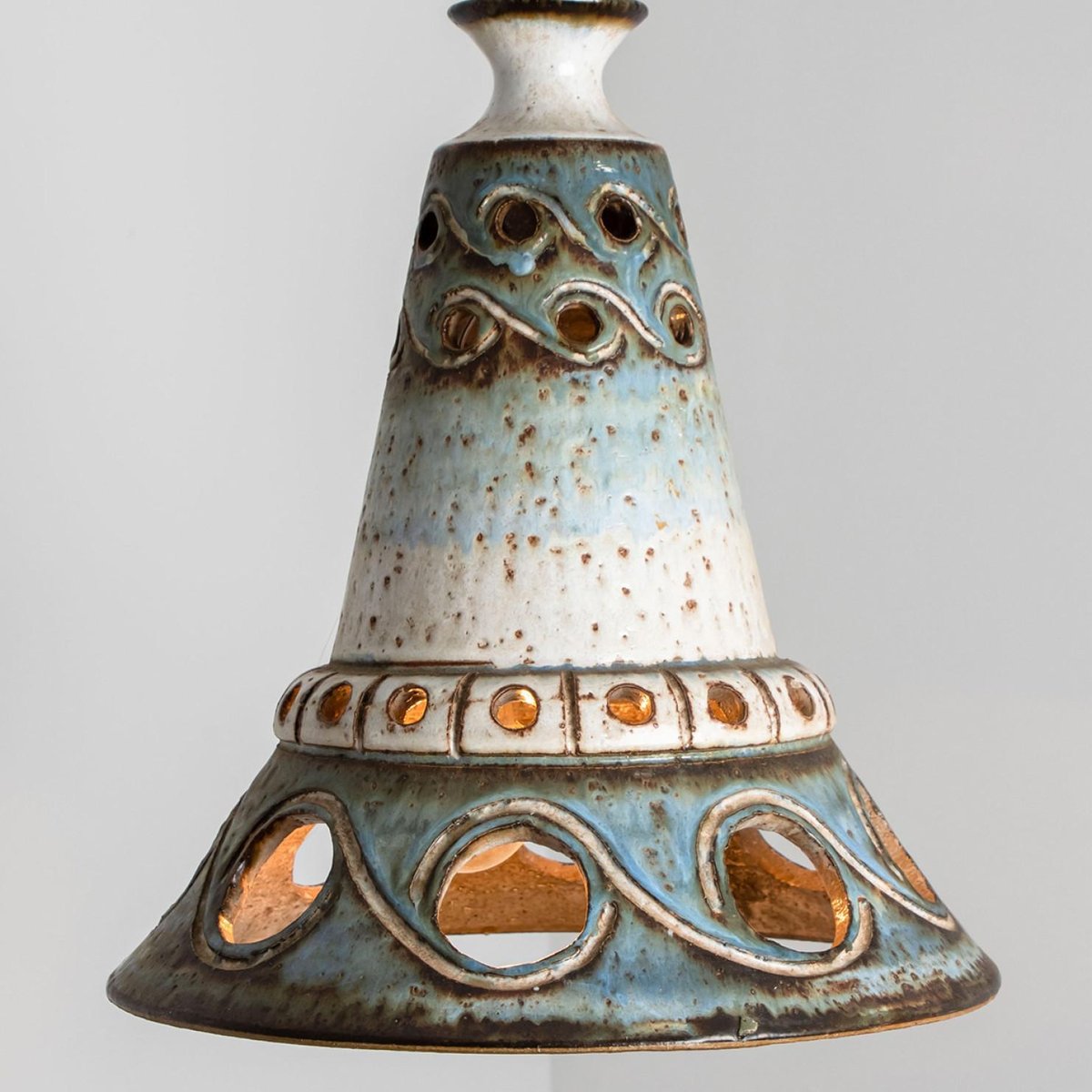 Cone Blue Ceramic Pendant Light, Denmark, 1970s