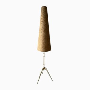 Cone Fabric Shade and White Metal Body Tripod Floor Lamp, Germany, 1950s-RDS-1146559