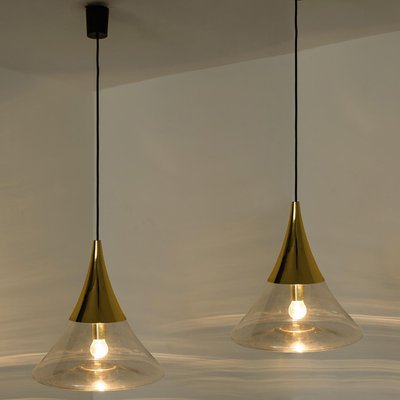 Cone Shape Brass & Clear Glass Pendant Light from Limburg-VDW-1308526