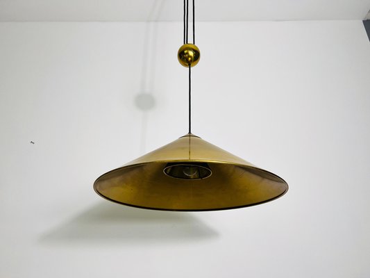 Cone Shaped Brass Pendant Lamp with Counterweight attributed to Florian Schulz, 1970s-PUK-2020860