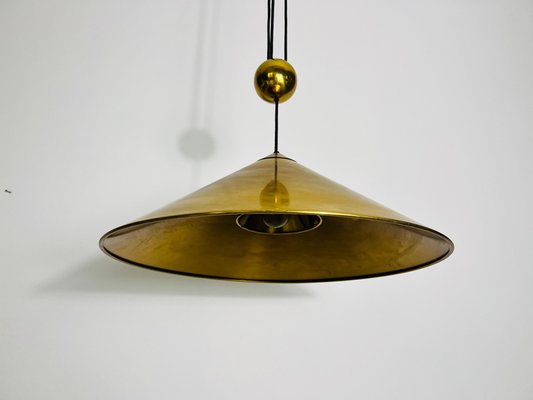 Cone Shaped Brass Pendant Lamp with Counterweight attributed to Florian Schulz, 1970s-PUK-2020860