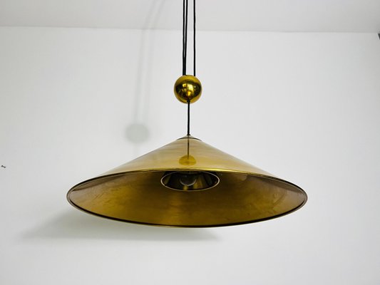 Cone Shaped Brass Pendant Lamp with Counterweight attributed to Florian Schulz, 1970s-PUK-2020860