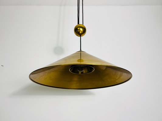 Cone Shaped Brass Pendant Lamp with Counterweight attributed to Florian Schulz, 1970s-PUK-2020860