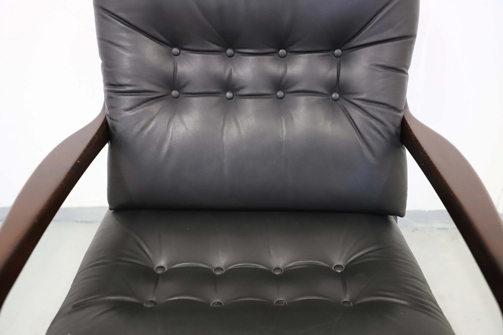 Conference Armchair in Leather with High Backrest by Eugen Schmidt, 1960