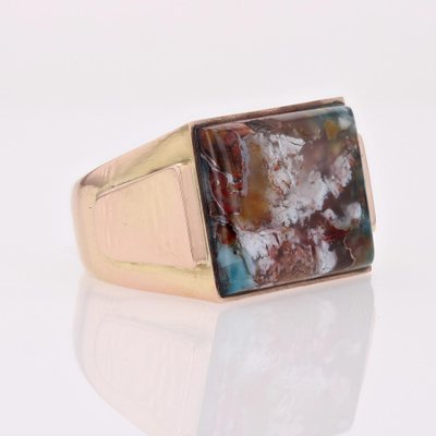 Confetti Agate 18 Karat Yellow Gold Signet Ring, 1950s-OLU-1763984