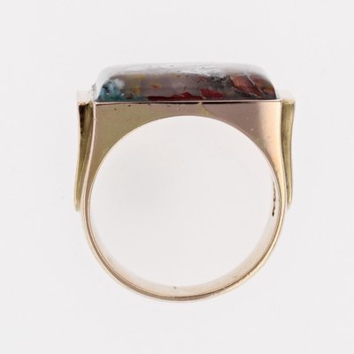 Confetti Agate 18 Karat Yellow Gold Signet Ring, 1950s-OLU-1763984