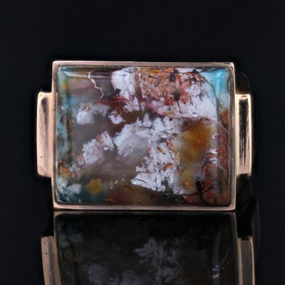 Confetti Agate 18 Karat Yellow Gold Signet Ring, 1950s-OLU-1763984