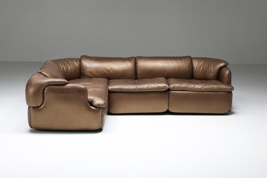 Confidential Sofa in Bronze Golden Leather by Alberto Rosselli