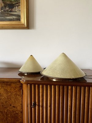 Conical Shaped Fiberglass and Brass Table Lamps, Italy, 1970s, Set of 2-TXN-1762845