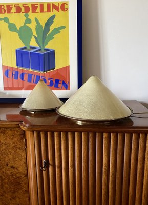 Conical Shaped Fiberglass and Brass Table Lamps, Italy, 1970s, Set of 2-TXN-1762845