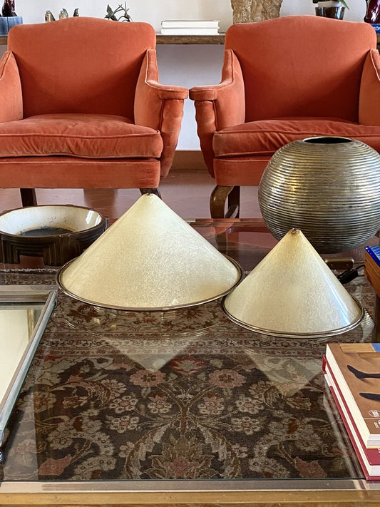 Conical Shaped Fiberglass and Brass Table Lamps, Italy, 1970s, Set of 2