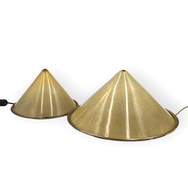 Conical Shaped Fiberglass and Brass Table Lamps, Italy, 1970s, Set of 2-TXN-1762845