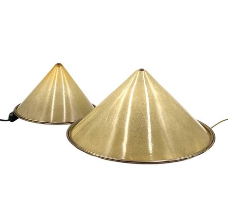 Conical Shaped Fiberglass and Brass Table Lamps, Italy, 1970s, Set of 2-TXN-1762845