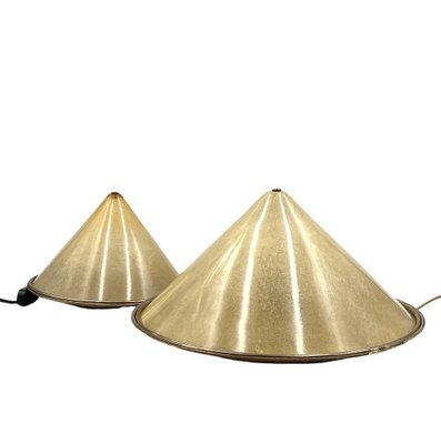 Conical Shaped Fiberglass and Brass Table Lamps, Italy, 1970s, Set of 2-TXN-1762845