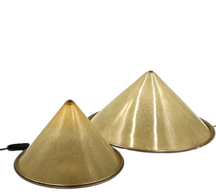 Conical Shaped Fiberglass and Brass Table Lamps, Italy, 1970s, Set of 2-TXN-1762845