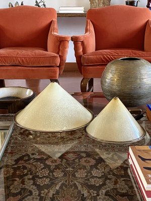 Conical Shaped Fiberglass and Brass Table Lamps, Italy, 1970s, Set of 2-TXN-1762845