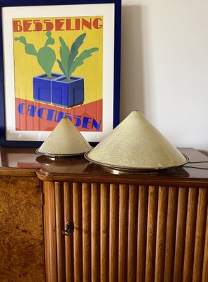 Conical Shaped Fiberglass and Brass Table Lamps, Italy, 1970s, Set of 2-TXN-1762845