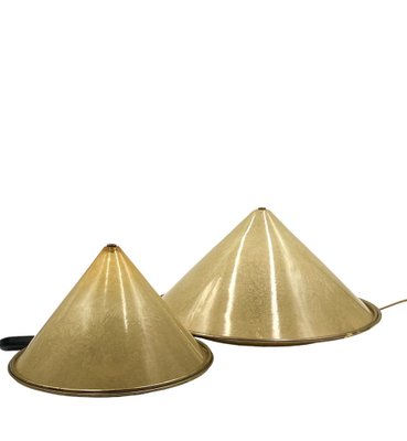 Conical Shaped Fiberglass and Brass Table Lamps, Italy, 1970s, Set of 2-TXN-1762845