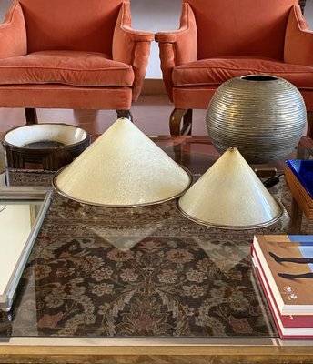 Conical Shaped Fiberglass and Brass Table Lamps, Italy, 1970s, Set of 2-TXN-1762845