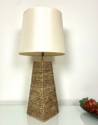 Conical-Shaped Woven Rattan Table Lamp, 1970s-WZZ-1240662