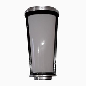 Conically Wall Lamp in Black Painted Metal, Curved Aluminum Strips & White Acrylic Glass Screen, 1950s-HOI-1054227