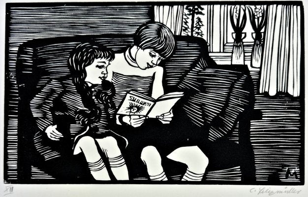 Conrad Felixmüller, Conrad Felixmüller the Picture Book (The Sisters), 1956, Woodblock Print-QFT-2016478