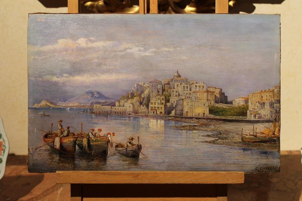 Consalvo Carelli,19th Century Italian Rectangular Oil on Board Landscape Marine Painting, Paint & Wood-AXE-1433447