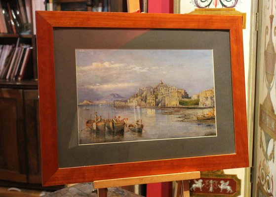 Consalvo Carelli,19th Century Italian Rectangular Oil on Board Landscape Marine Painting, Paint & Wood-AXE-1433447