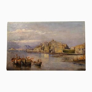 Consalvo Carelli,19th Century Italian Rectangular Oil on Board Landscape Marine Painting, Paint & Wood-AXE-1433447