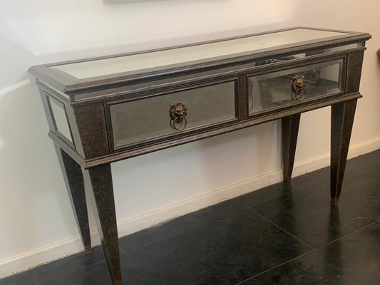 Console and Mirror with Metal Leaf and Bronze Details, 1990s, Set of 2-IJR-1393303