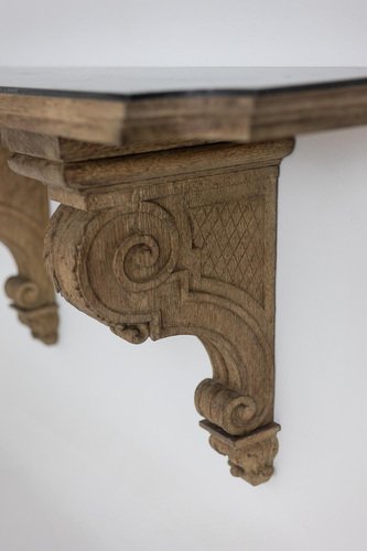 Console in Carved Oak and Marble attributed to Jean-Charles Moreux, 1940s