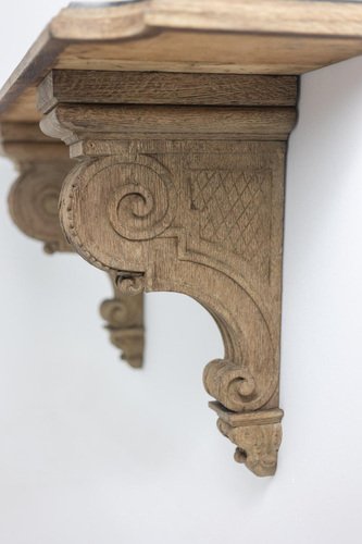 Console in Carved Oak and Marble attributed to Jean-Charles Moreux, 1940s