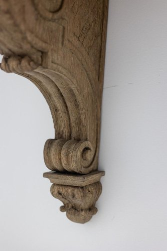 Console in Carved Oak and Marble attributed to Jean-Charles Moreux, 1940s