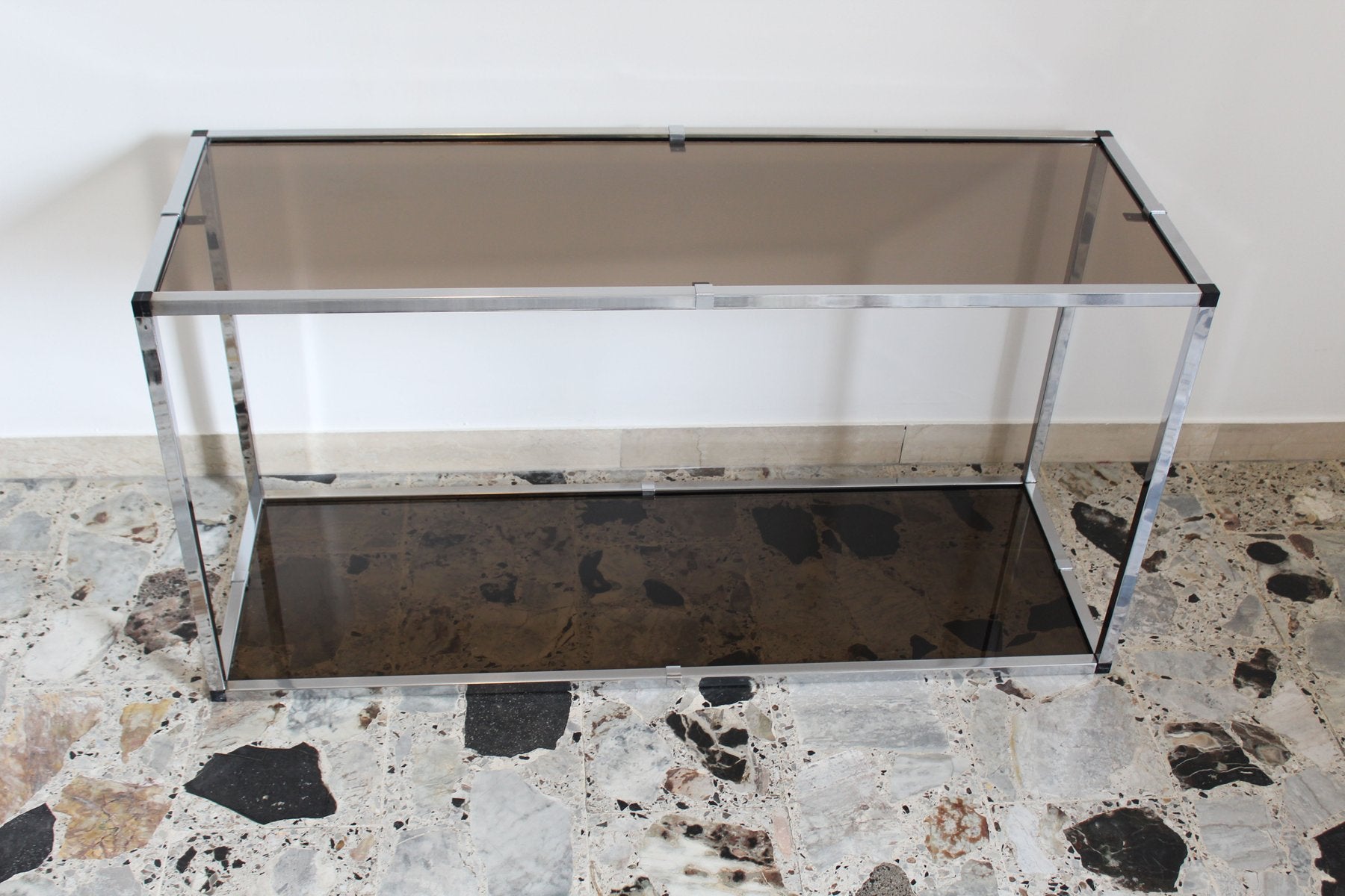 Console in Chromed Metal and Smoked Glass, Italy, 1970s