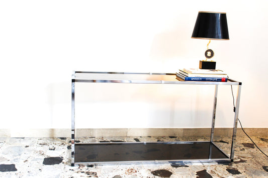 Console in Chromed Metal and Smoked Glass, Italy, 1970s