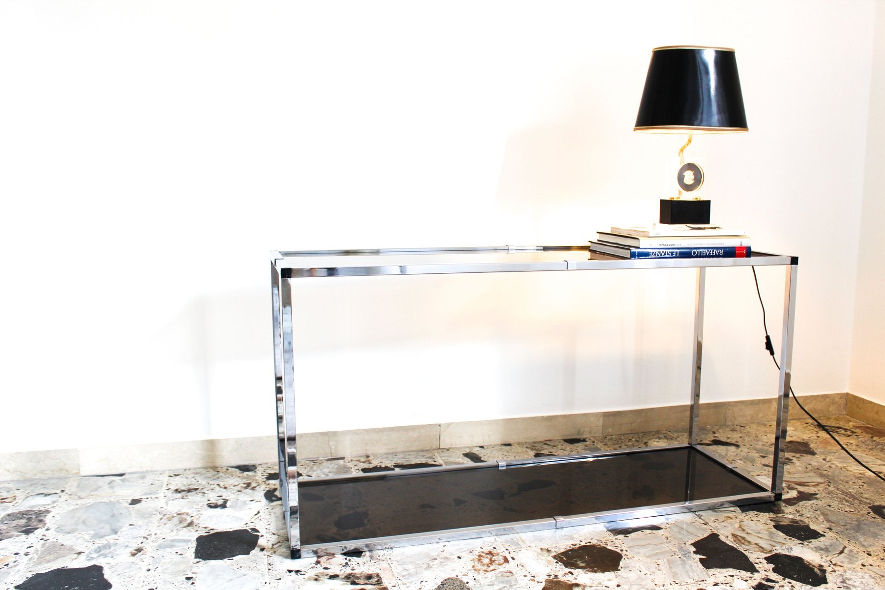 Console in Chromed Metal and Smoked Glass, Italy, 1970s