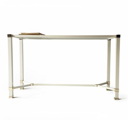 Console in Off-White Lacquered Aluminum and Gold Metal by Pierre Vandel, Paris, 1970s-MTU-2019884