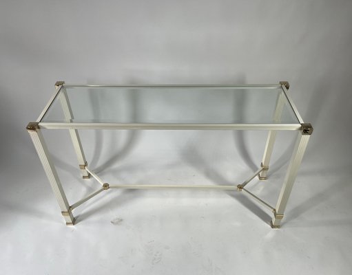 Console in Off-White Lacquered Aluminum and Gold Metal by Pierre Vandel, Paris, 1970s-MTU-2019884