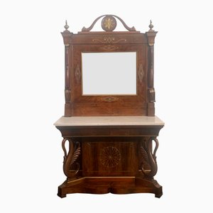 Console & Mirror in Inlaid Walnut with Brass Hardware, Set of 2-IJR-1215451