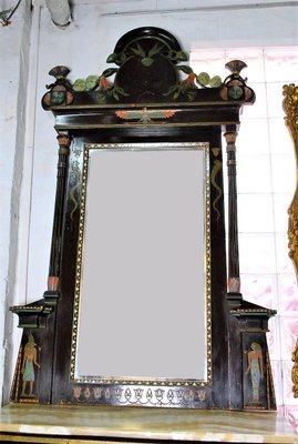 Console Table & Egyptomania Mirror in Polychrome Carved Wood, Madrasa Craft School, Early 20th-Century-SYQ-1115828