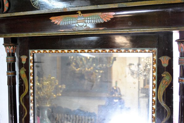 Console Table & Egyptomania Mirror in Polychrome Carved Wood, Madrasa Craft School, Early 20th-Century-SYQ-1115828