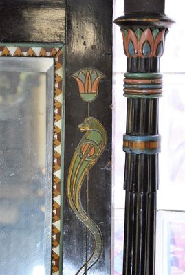 Console Table & Egyptomania Mirror in Polychrome Carved Wood, Madrasa Craft School, Early 20th-Century-SYQ-1115828