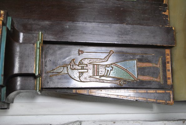 Console Table & Egyptomania Mirror in Polychrome Carved Wood, Madrasa Craft School, Early 20th-Century-SYQ-1115828