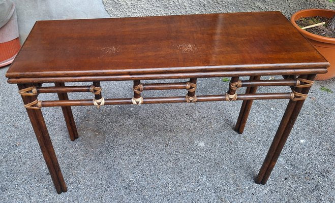 Console Table in Bamboo and Leather by Lyda Levi for McGuire, 1970s-OHK-1822836