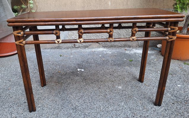 Console Table in Bamboo and Leather by Lyda Levi for McGuire, 1970s-OHK-1822836